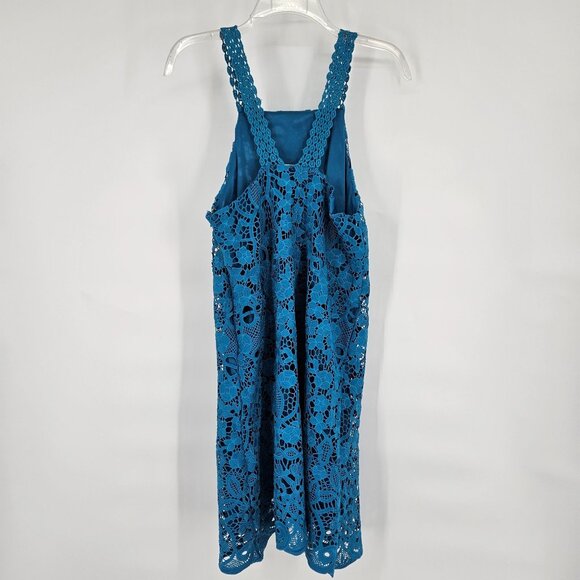 Sugar + Lips Midi Dress Small Blue Floral Lace Overlay Sleeveless Stretch NEW - Picture 6 of 11